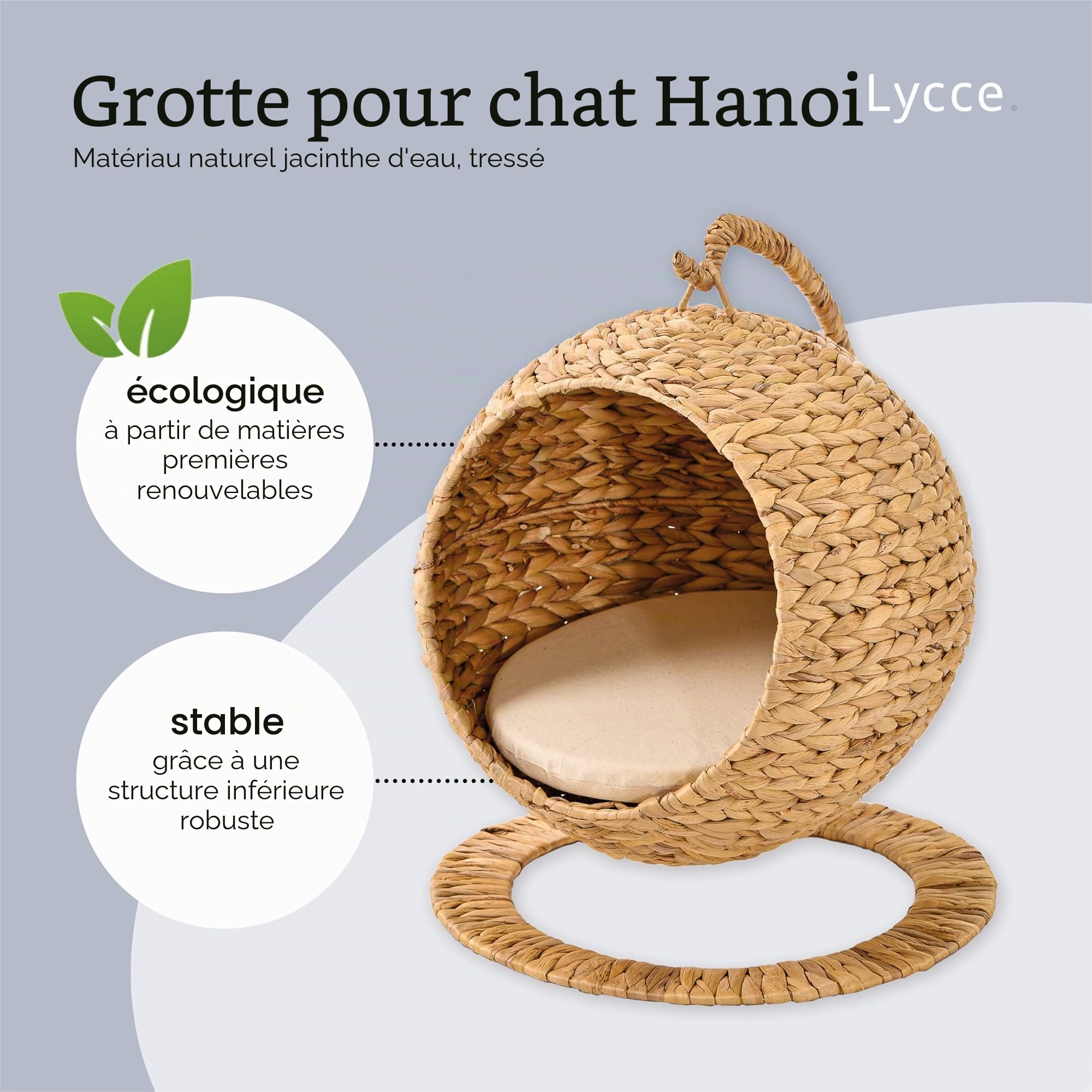 animal-design Hanoi Fauteuil suspendu en jacinthe d'eau avec support et niche pour chat