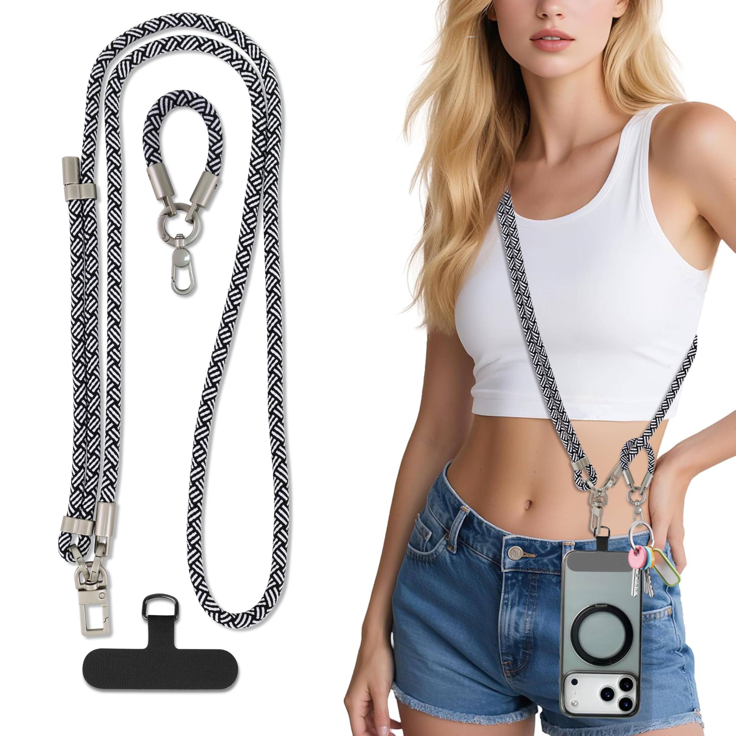GINNGA Phone Lanyard Crossbody 1 Pack Adjustable Anti-Theft Phone Strap Crossbody and 1 Pack Phone Charm Lanyard