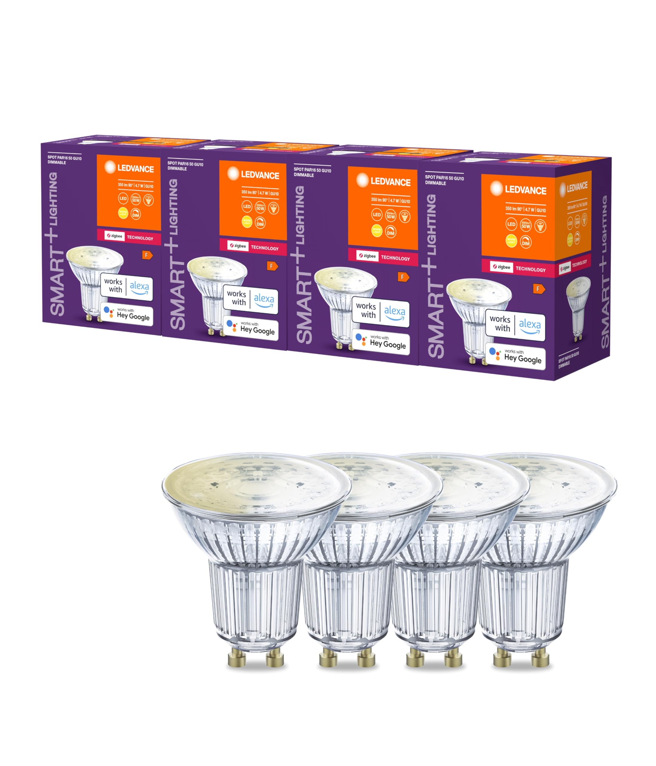 LEDVANCE Smart+ LED, ZigBee GU10 Reflektor, warmweiß, dimmbar, Direkt kompatibel mit Echo Plus und Echo Show (2. Gen.), 4er Pack