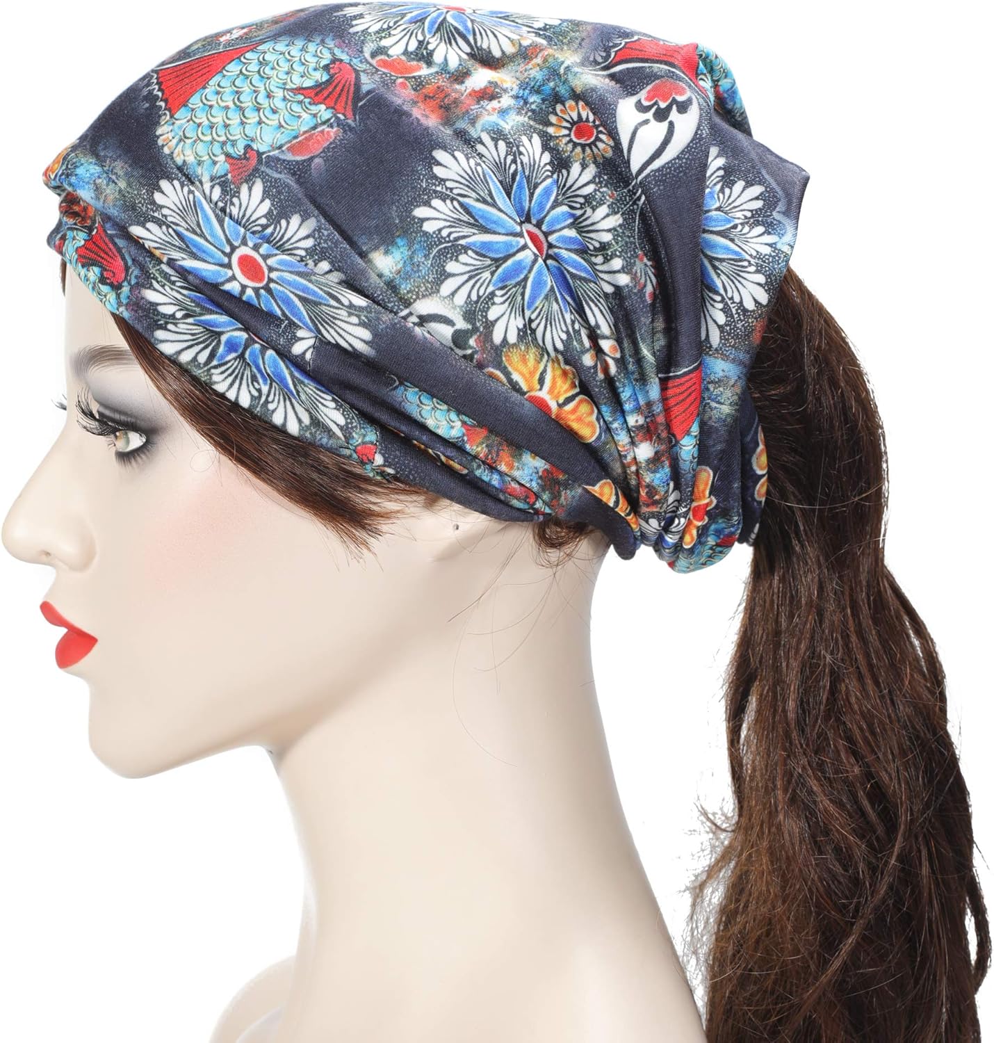 ZLYC Women Summer Thin Beanie Hat Floral Lightweight Slouchy Hat - Image 3