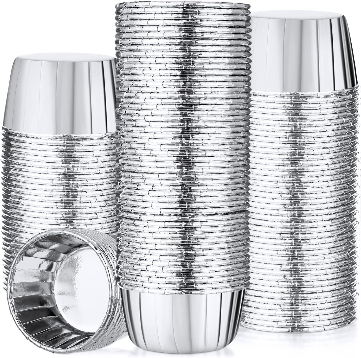 300 Pack Cupcake Cups Cupcake Wrappers Disposable Foil Muffin Liners Cupcake Liners Aluminum Foil Paper Mini Metallic Baking Cups for Wedding Halloween Party(Silver,3.5 oz) Silver 3.5 oz