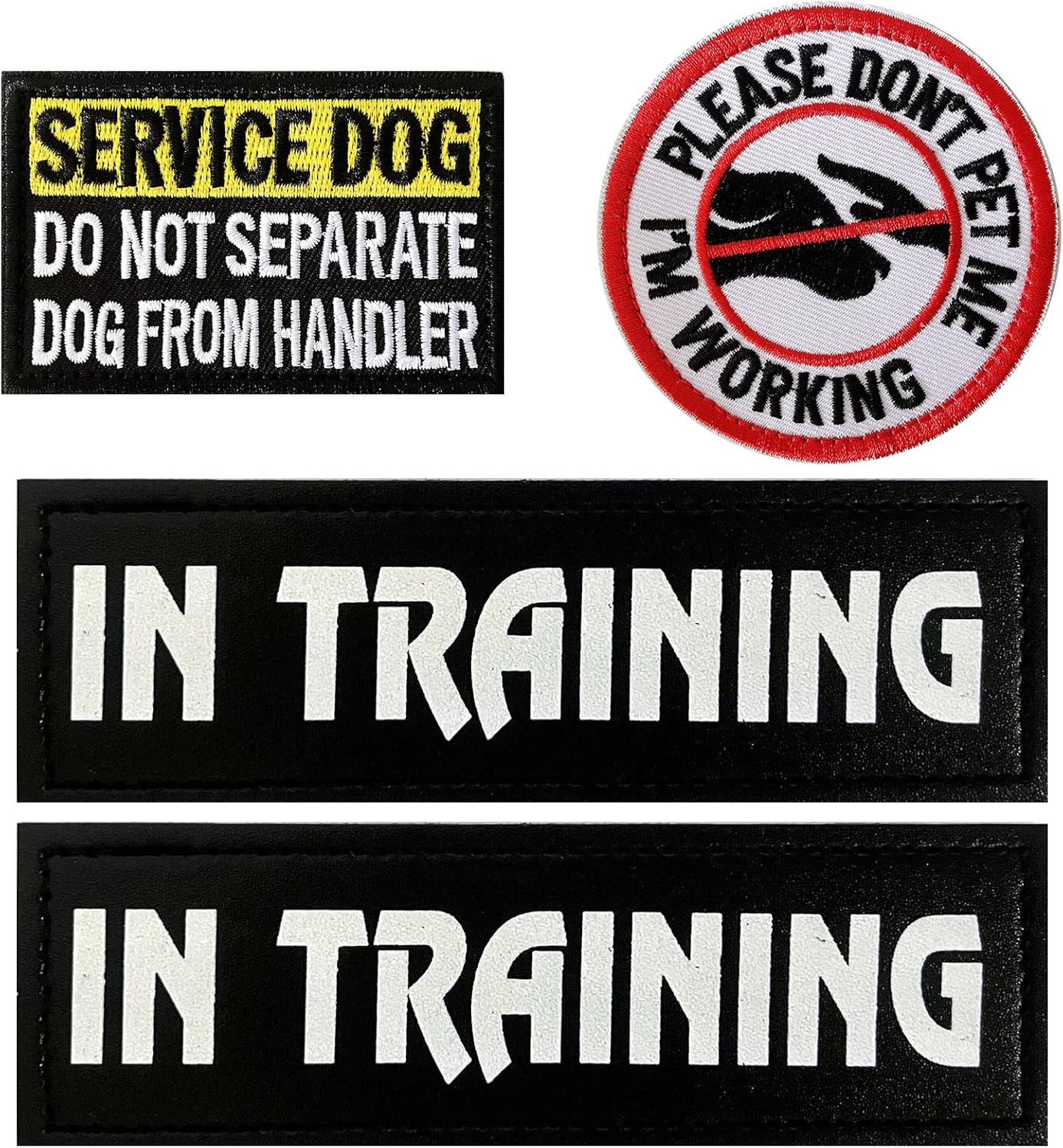 4 Pcs Reflective Dog Patches for Service Dog Vest Tactical Hook Loop Harness Removable Patch Set with Velcro Embroidered,Service Dog in Training & Don’t Pet Me Dog & do not Separate (in Training)