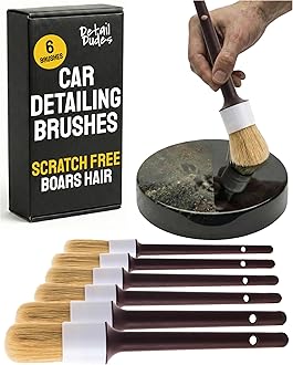 Soft Boar Hair Car Detailing Brush Set - 6-Pack - Scratch-Free Soft Bristle Cleaning Brushes - Reaches Tight Spots & Interior Car Cleaning Kit - Ergonomic & Durable Detailing Supplies