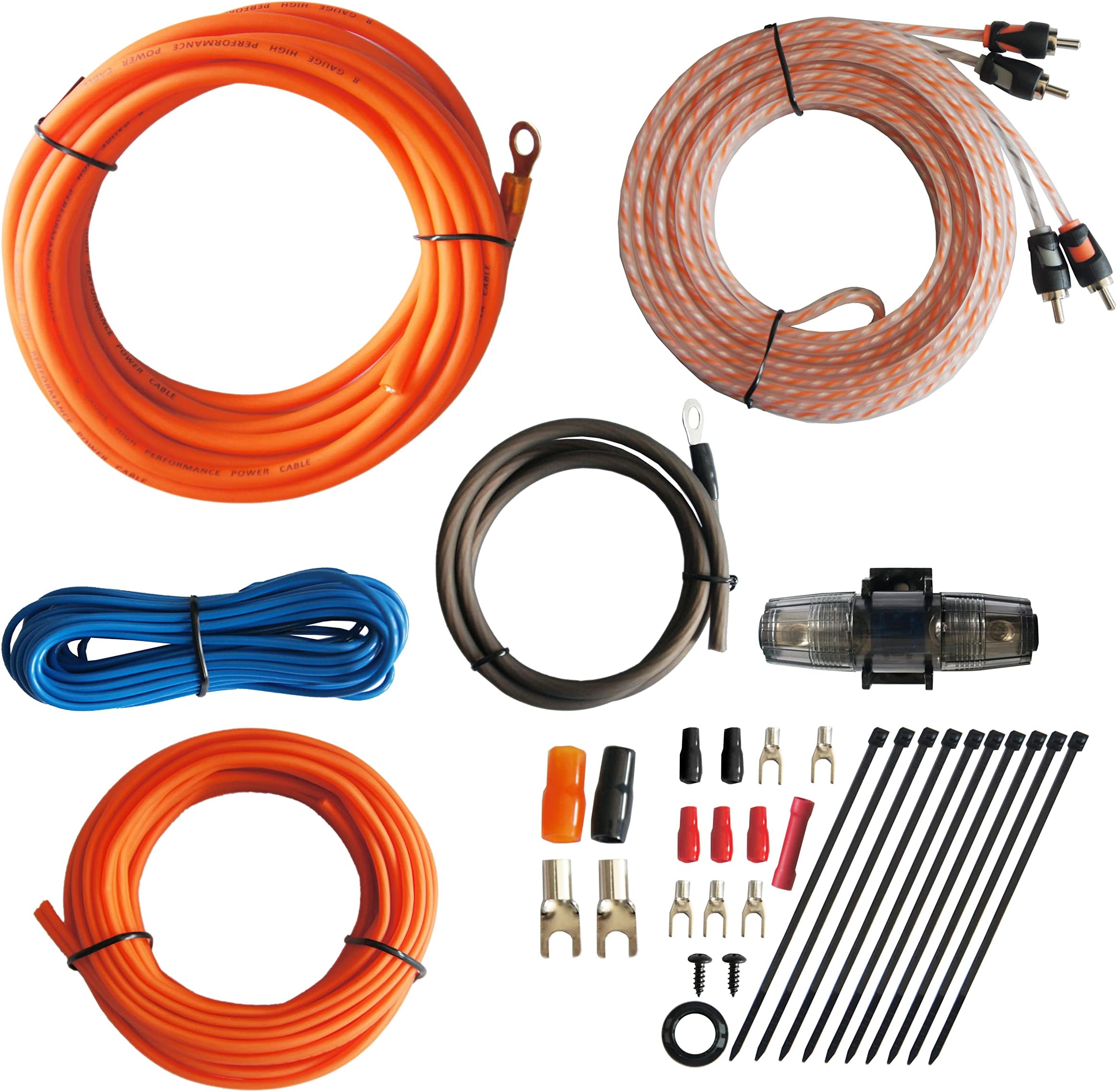 RD Rock Direct True Spec 8 Gauge Car Audio Cable Amp Wiring Kit - 2 Channel CCA Power Cable Amplifier Install Wiring Kit with Tinned OFC RCA Cable