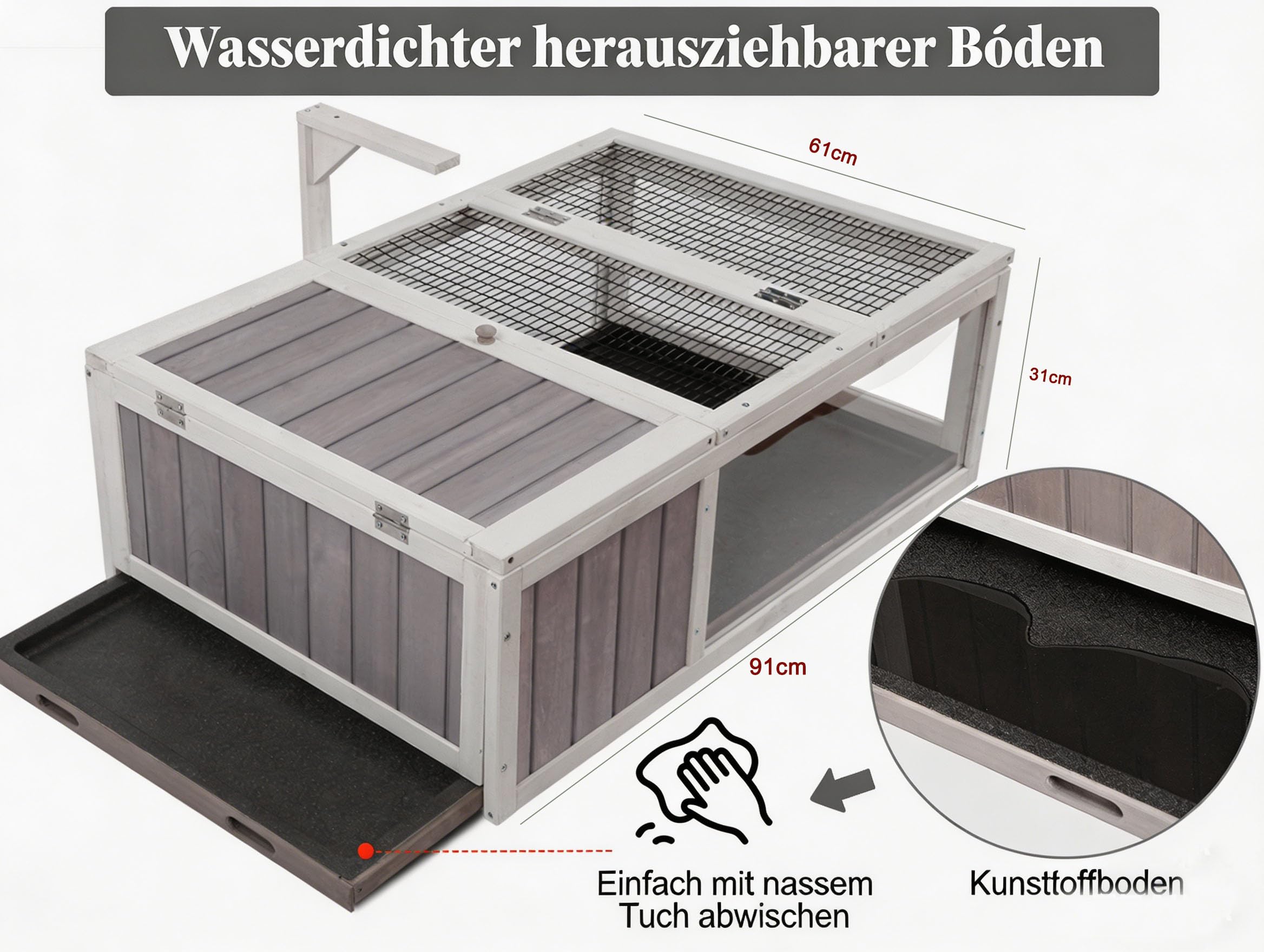 HiCaptain Schildkrötengehege Draussen mit Boden - Frühbeet Schildkröten Holz - Facile à Installer - 91cm x 61cm x 31cm