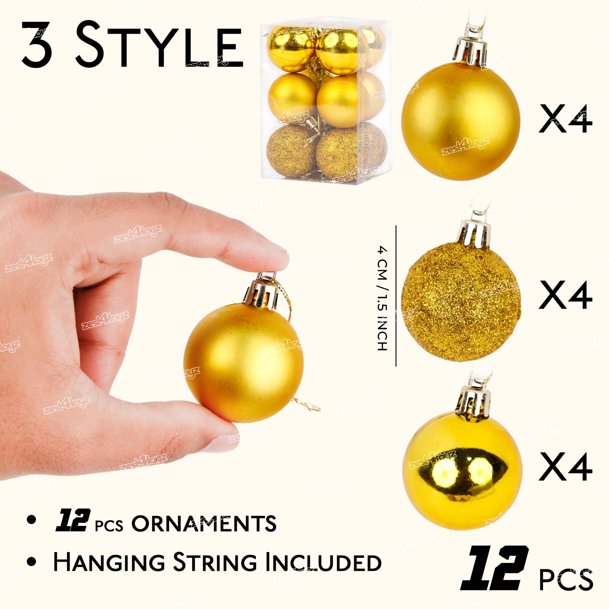 Gold Christmas Tree Balls - 12 Pack -3 Gold Christmas Tree Balls - 12 Pack -3