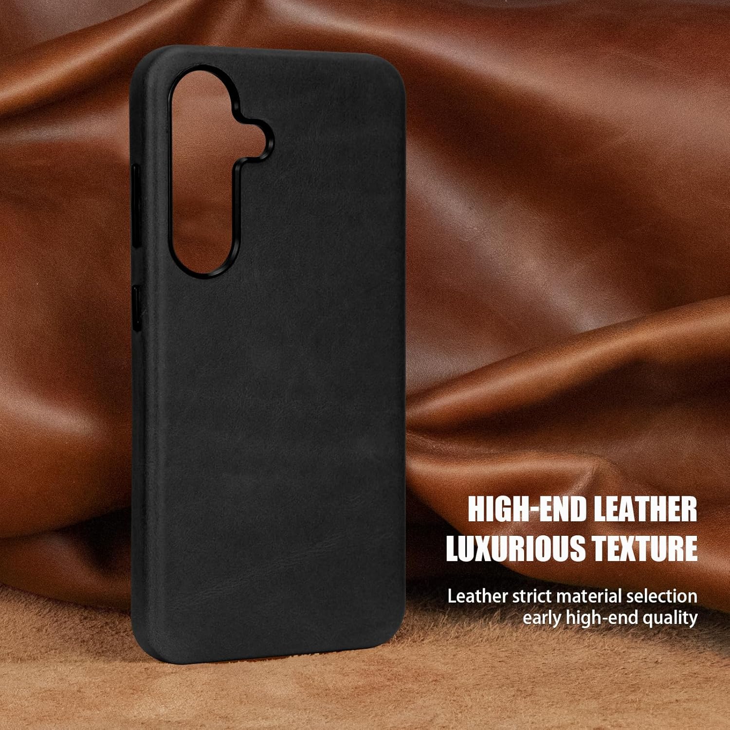 Renuine Leather Phone Case for Samsung Galaxy S25 Plus, Vintage Oil Wax Leather Case with MagSafe and Wireless Charging, Metal Buttons Camera Bezel, Ultra-Thin fit (Black)