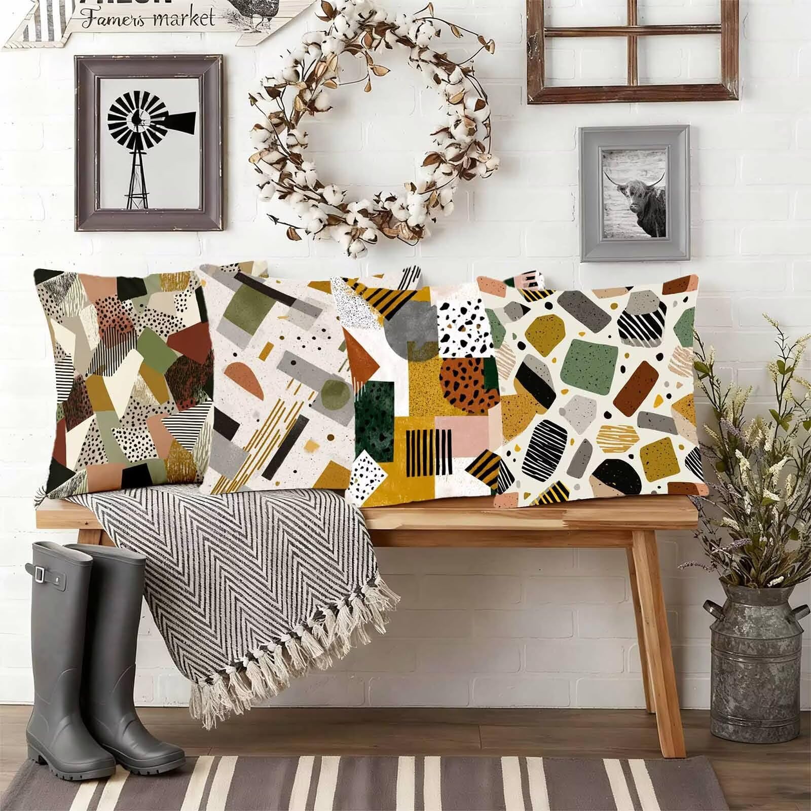 Jednokolorowa poszewka na poduszkę 60 x 60 cm, zestaw 4 szt., wodoszczelna, lniana poszewka na poduszkę, grafika, nadruk HD, kwadratowa poduszka dekoracyjna do pokoju, dekoracja salonu, z ukrytym