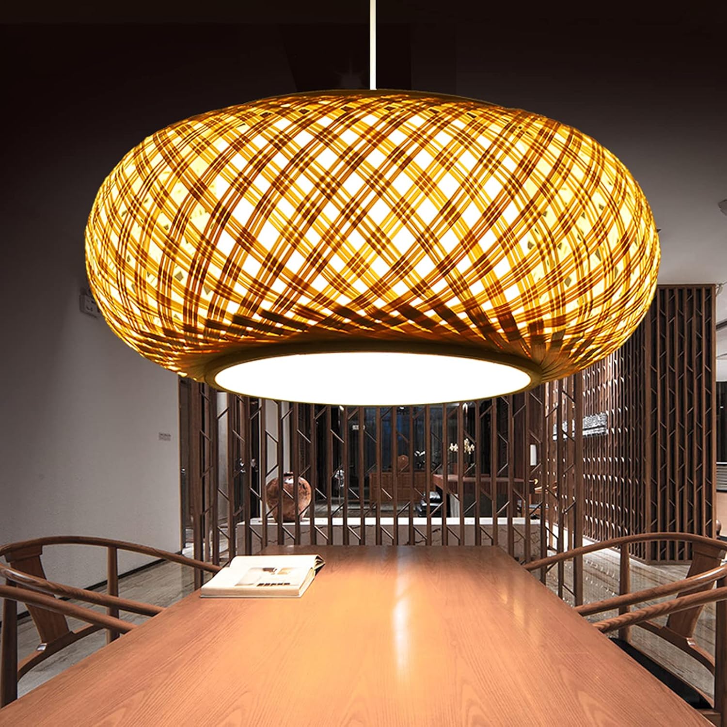 YUEGOO Chandeliers,Retro Led Hanging Light Japanese-Style Wicker Lamp Modern Industrial Suspension Ceiling Lantern Living Room Hotel Restaurant Aisle Balcony Corridor Chandelier/50 * 23Cm