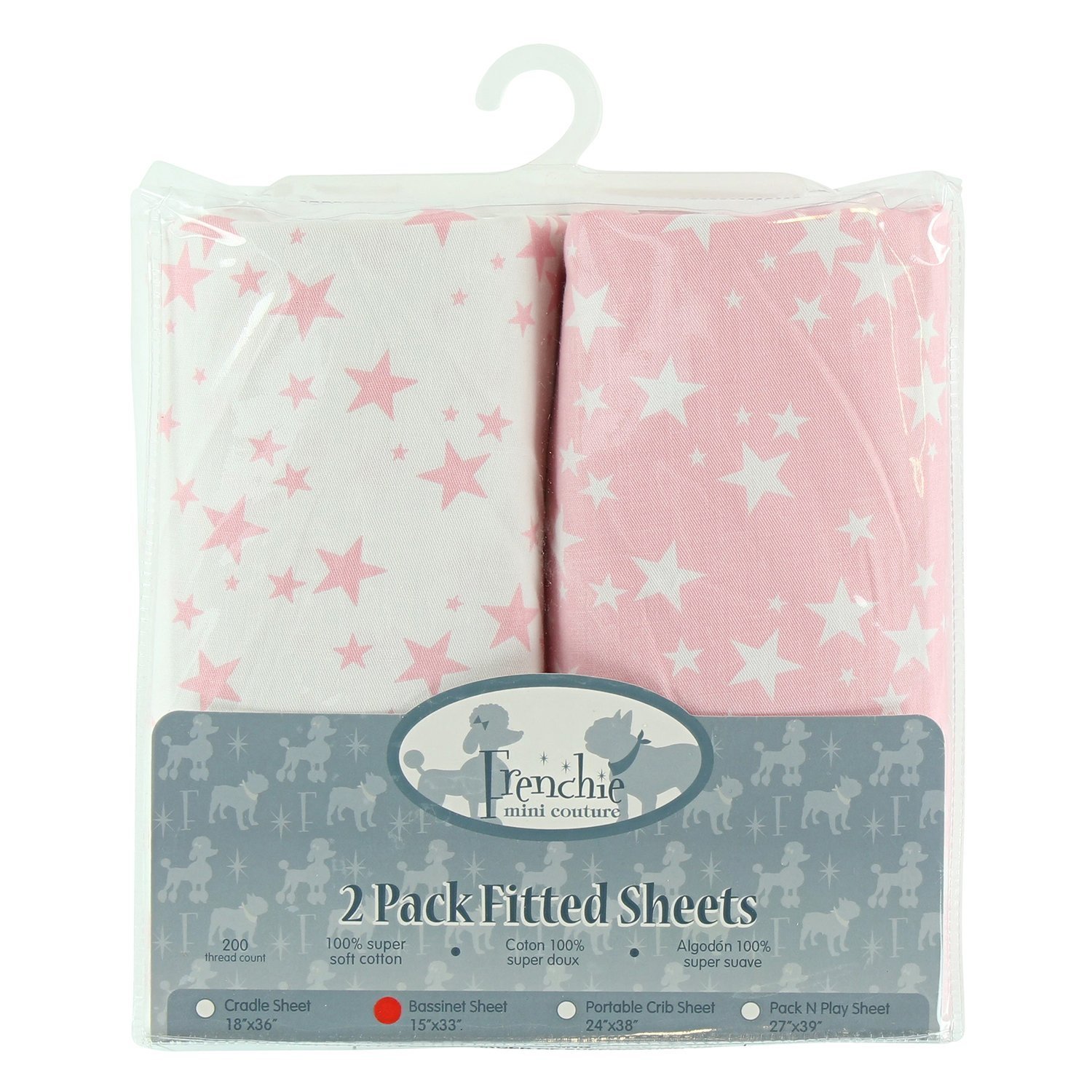 Frenchie Mini CoutureFrenchie Mini Couture 2 Pack Fitted Pack N Play Sheets 100% CottonPink Stars