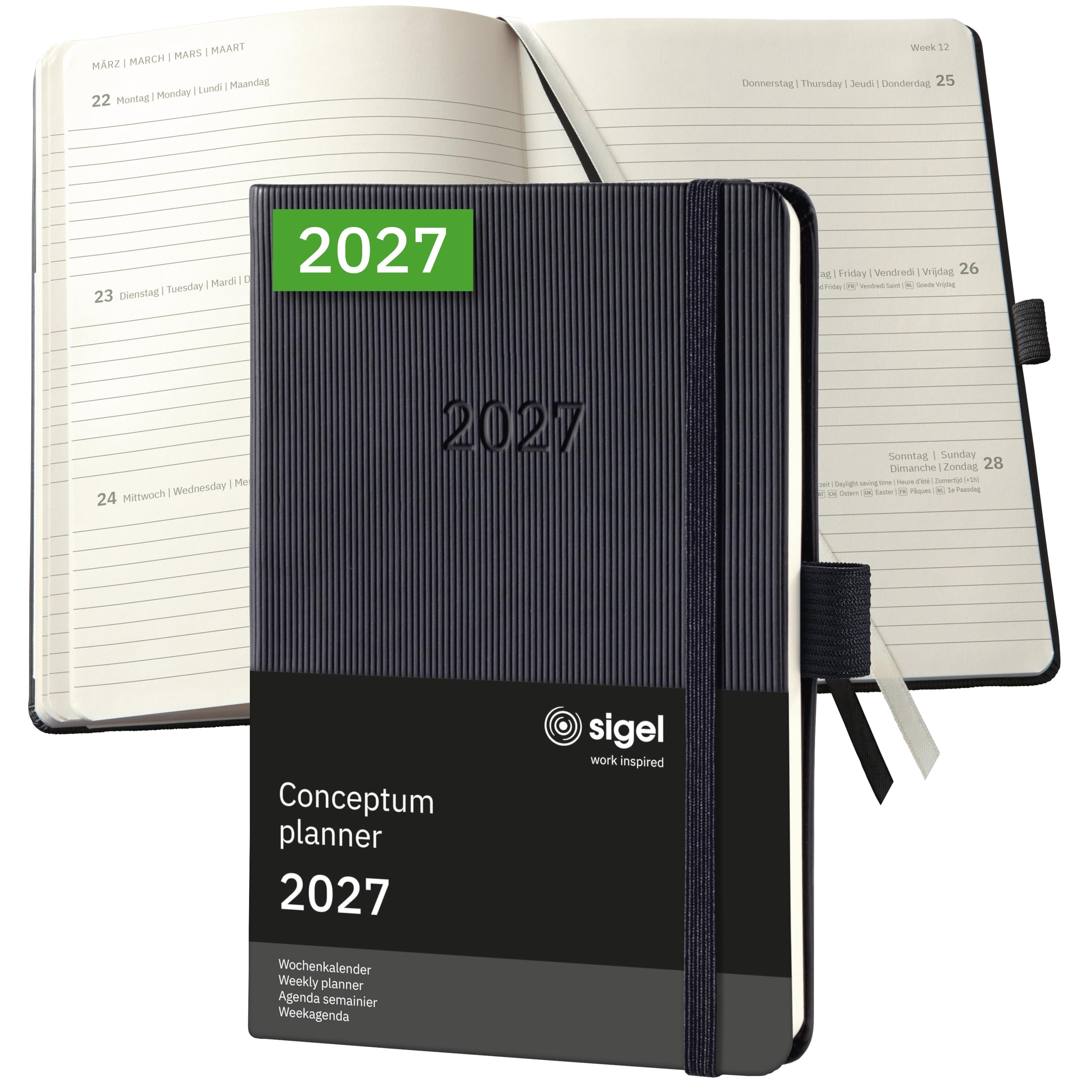 SIGEL C2713 Weekly planner Conceptum 2027-1 year - approx. A6 - black - 2 pages = 1 week - hardcover - 80 gsm - 176 p. - FSC-certified