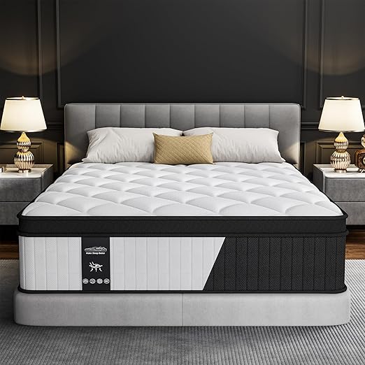 14 Inch Mattress Queen Size - 2025 Upgraded Hybrid Cooling Gel Memory Foam & Pocket Coils, Medium Firm Mattress in a Box for Back Neck Pain Relief, Motion Isolation, Edge Support, Breathable, White