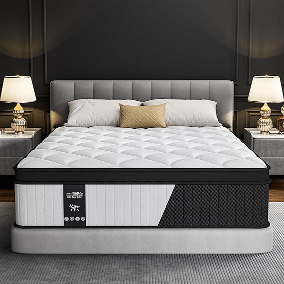 14 Inch Mattress Queen Size - 2025 Upgraded Hybrid Cooling Gel Memory Foam & Pocket Coils, Medium Firm Mattress in a Box for Back Neck Pain Relief, Motion Isolation, Edge Support, Breathable, White