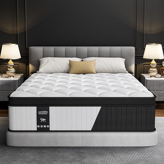 14 Inch Mattress Queen Size - 2025 Upgraded Hybrid Cooling Gel Memory Foam & Pocket Coils, Medium Firm Mattress in a Box for Back Neck Pain Relief, Motion Isolation, Edge Support, Breathable, White