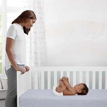 Simmons Kids Quiet Nights Breathable Baby Bed Crib Mattress and Toddler Mattress with Removable/Machine Washable Cover - GREENGUARD Gold Waterproof - Sustainably Sourced Core Fiber Core, Blue