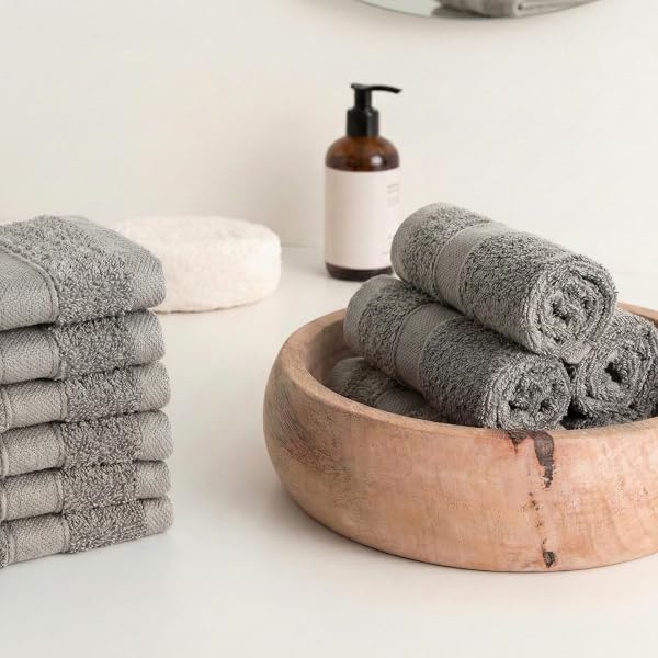 Todocama - Set di 12 asciugamani (30 x 30 cm) 100% cotone morbido e assorbente, 550 gsm premium, (grigio chiaro) - 5