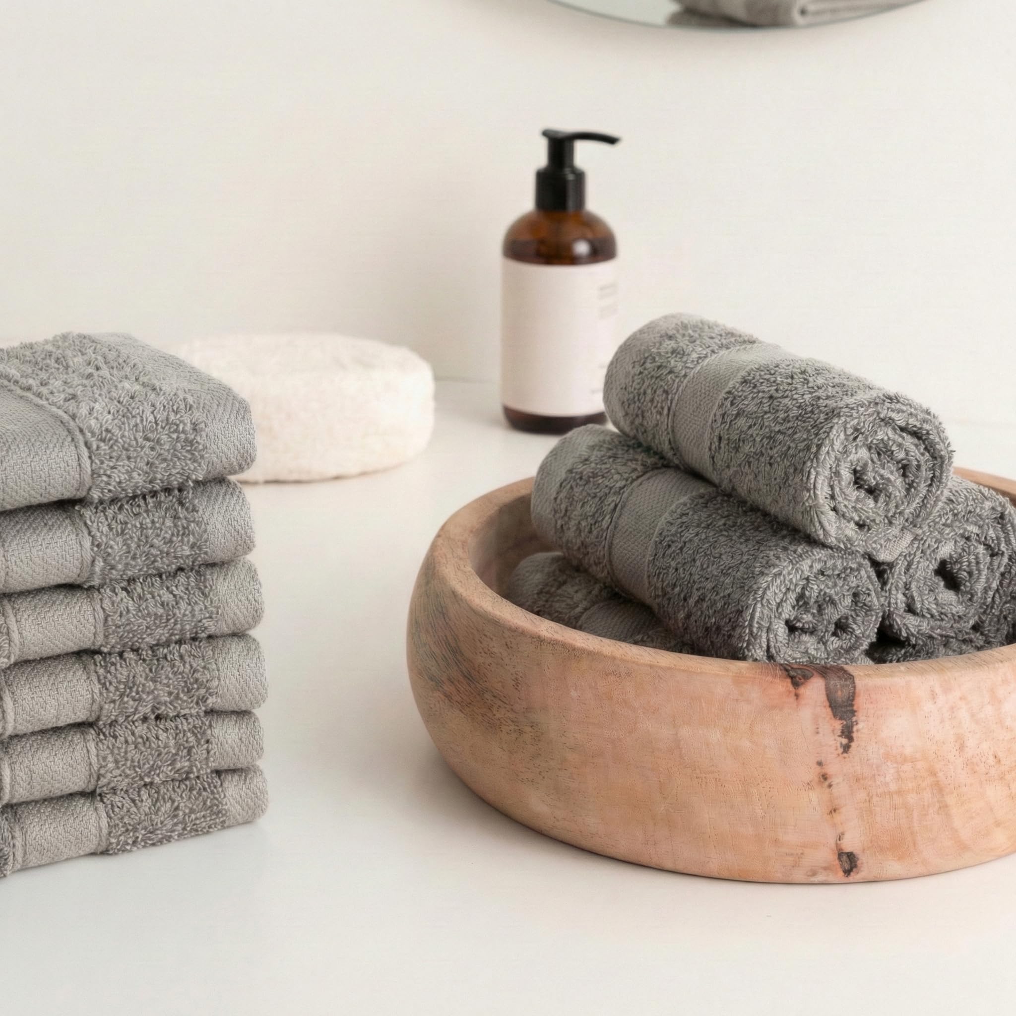 Todocama - Set di 12 asciugamani (30 x 30 cm) 100% cotone morbido e assorbente, 550 gsm premium, (grigio chiaro) - 5
