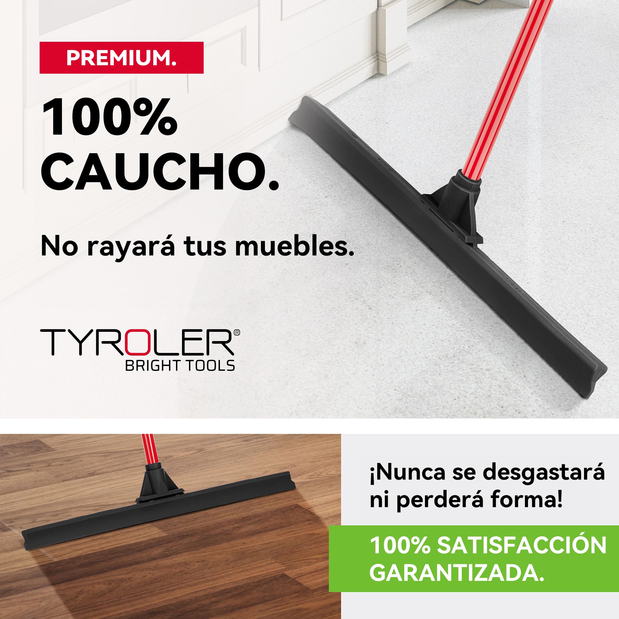 Tyroler Escobilla de Goma | Cabezal de 100% Gomma de 60 cm | Mango de 140 cm | Escoba de Goma para Suelo | Haragan para Suelos Exterior| Aragan para Suelos | Araganes para el Suelo | Haraganes