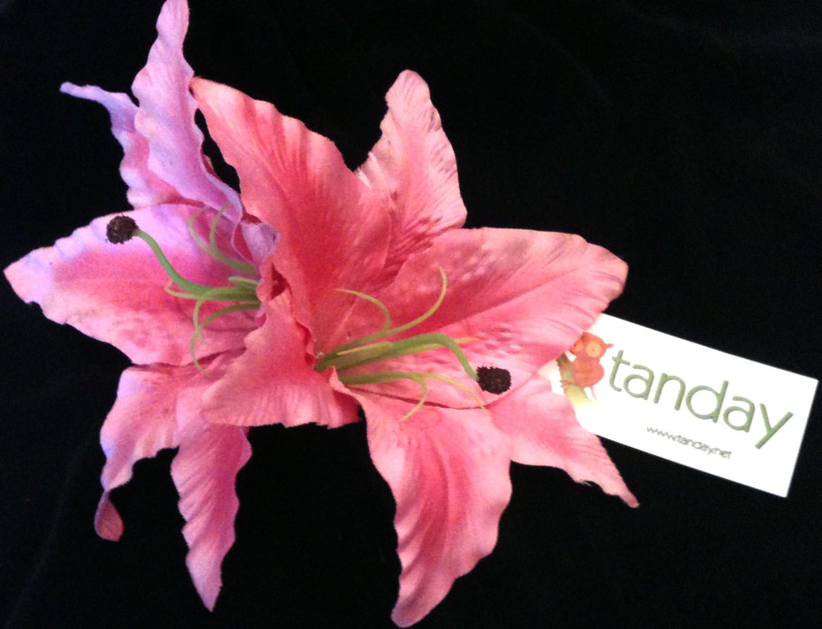 Tanday Real Looking Large Double Tiger Lily Flower Hair Clip Pink