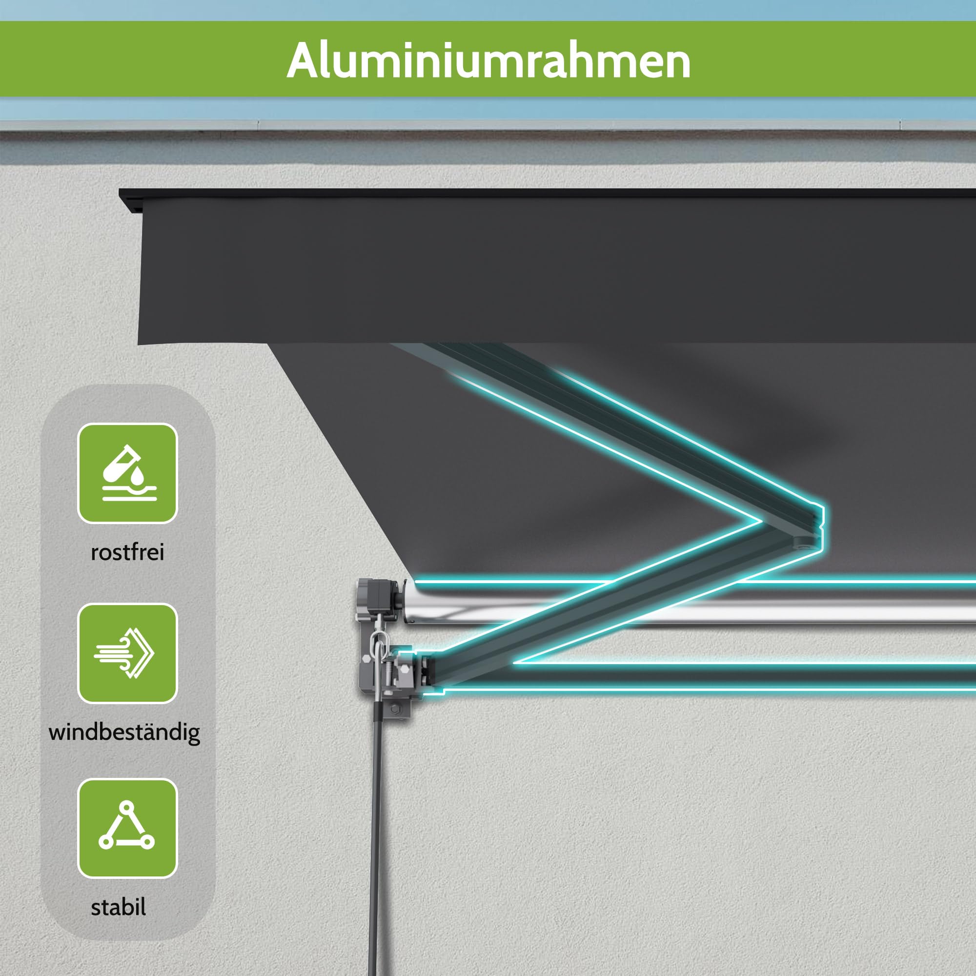 BelleMax Gelenkarmmarkise Markise, 400x250cm Anthrazit, Terrassenmarkise mit Handkurbel, Einstellung(5-60°), 280g/m² Stoff mit PU, Wasserdicht, Sonnenmarkise inkl. Wandhalterung für Balkon, Terrasse