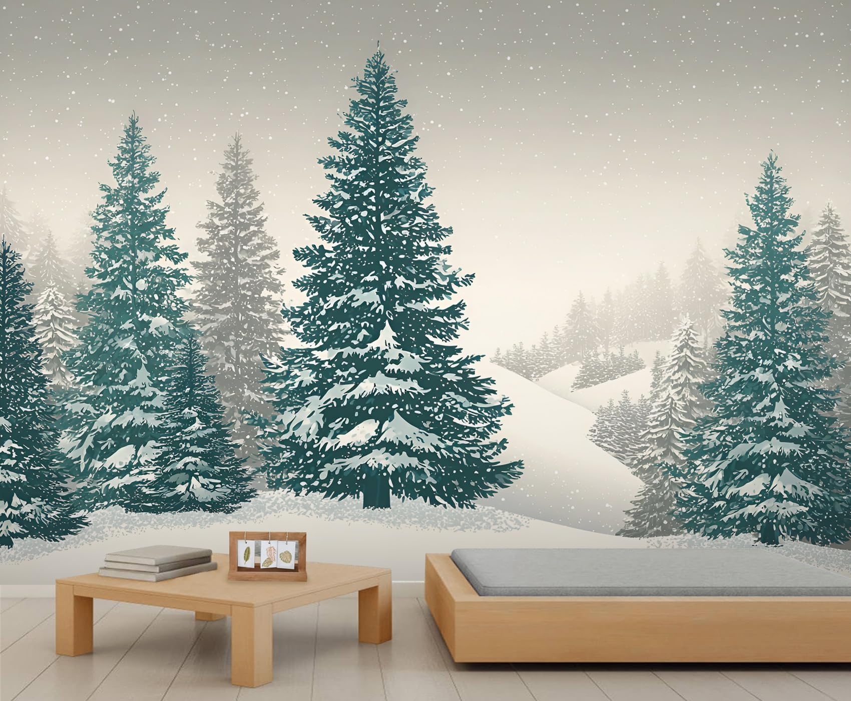 YEMYOR Forest Mural Wallpaper Pine Tree Forest Wallpaper for TV and Sofa Background Winter Snowy Landscape Wall Mural for Living Room Bedroom-350x250cm โ image 1
