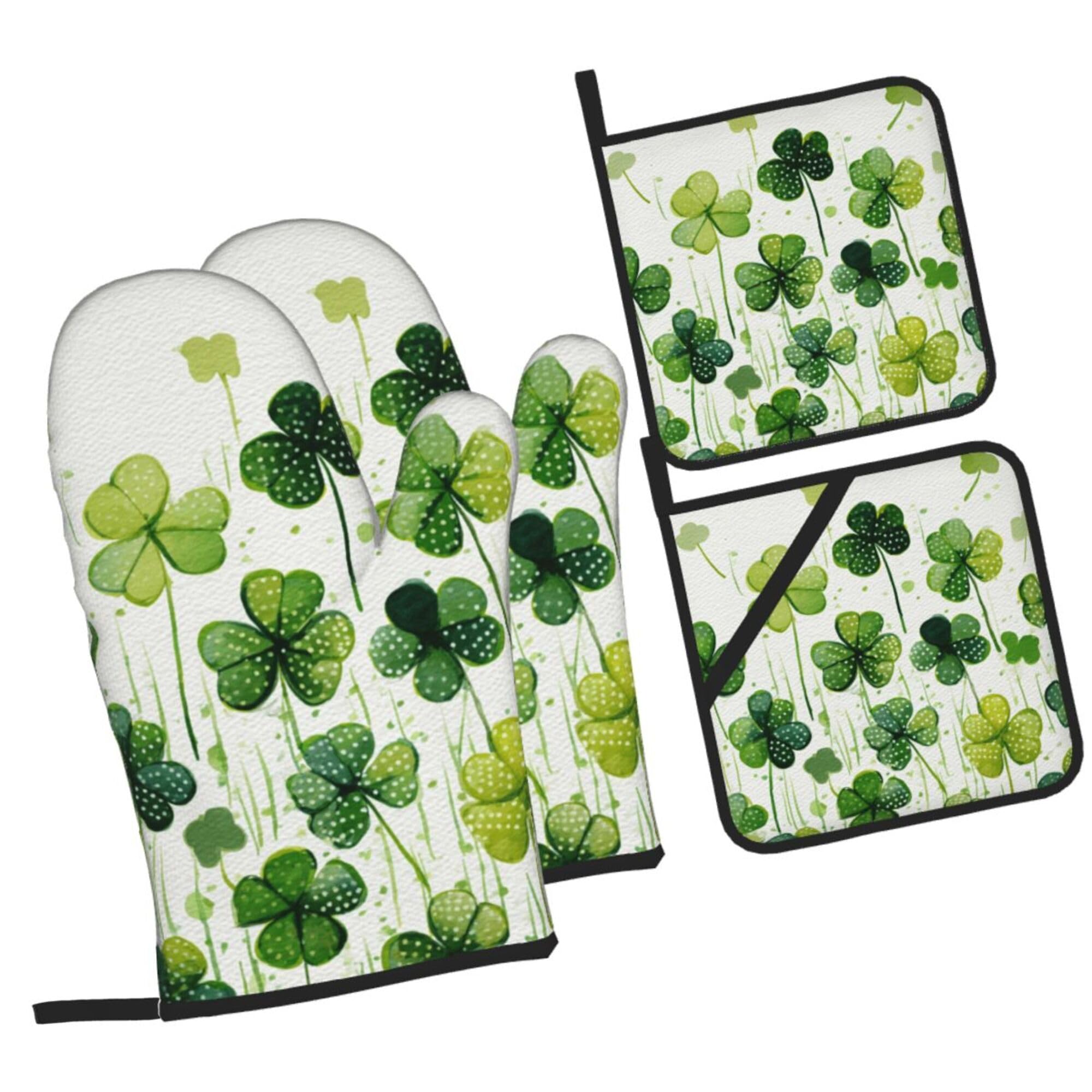 Gants de cuisine et maniques aquarelle de printemps pour four et micro-ondes | Lot de 4