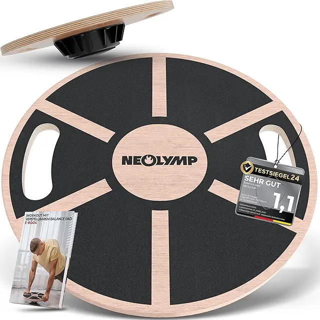 NEOLYMP Balance Board Holz - Rutschfeste 360° Wackelbrett für Yoga & Fitness
