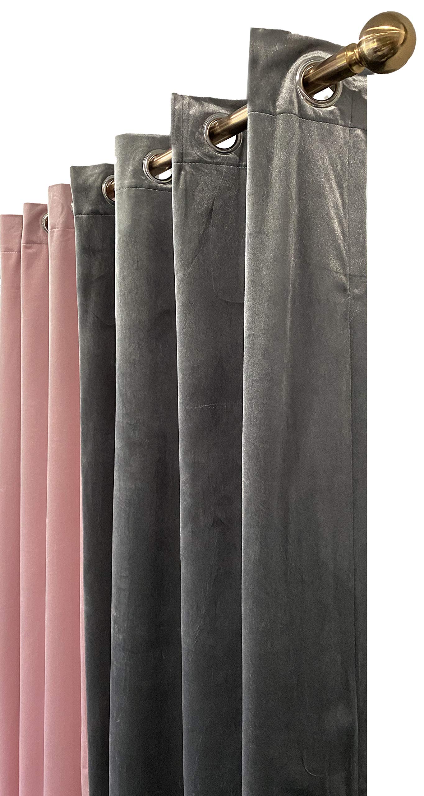 Cushion Mania Tende ad anello con occhielli, completamente foderate, velluto ITALIA, 2 tonalità (BLUSH ROSA/grigio, 264,2 cm di larghezza x 274,3 cm di lunghezza)