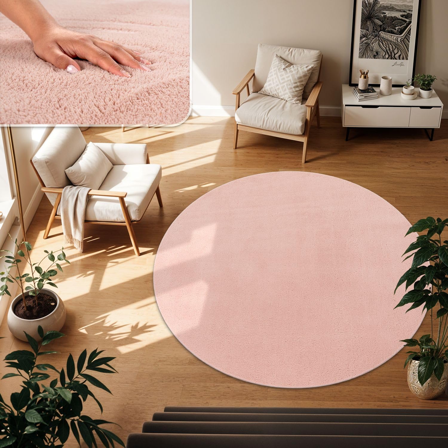TT Home Wohnzimmer Teppich Kurzflor Anti-Rutsch Rückseite Unifarben Modern Waschbar