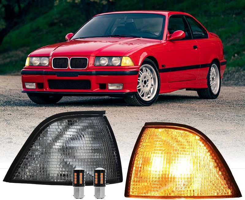 Luzes de canto dianteiras USR UNIQUE STYLE RACING Smoke para BMW 3 Series E36 2 portas – 2 peças com 2 lâmpadas LED âmbar