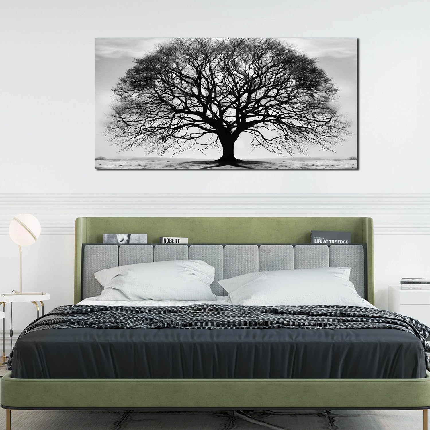 Prepeyssee Tree of Life Wall Art Large Artwork Black and White Wall Art Modern Landscape Nature Canvas Prints Decor for Living Room Bedroom Office Ready to Hang 29"x59"