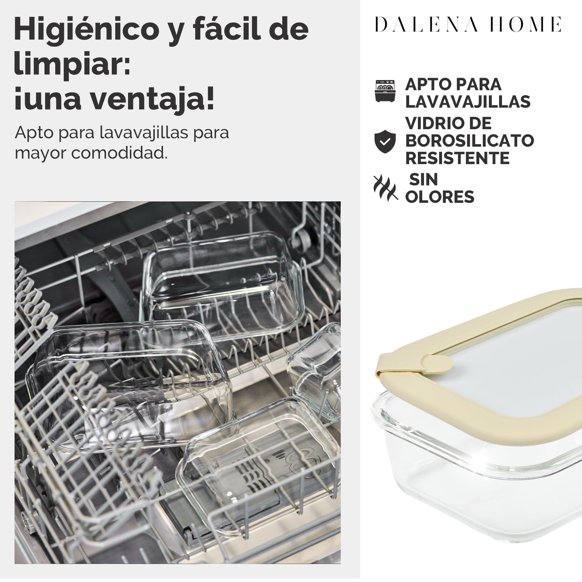 Recipiente Vidrio Borosilicato con Tapa, Set 4 (370ml, 640ml, 1020ml, 1520ml) – Fiambrera Cristal, Contenedor de Alimentos, Conservación Nevera, Organizador Cocina