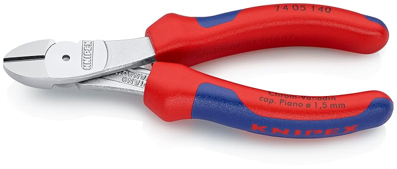 Alicate de corte diagonal de alta alavancagem KNIPEX 74 05 140, 140 mm, aço cromo-vanádio, cabo azul/vermelho