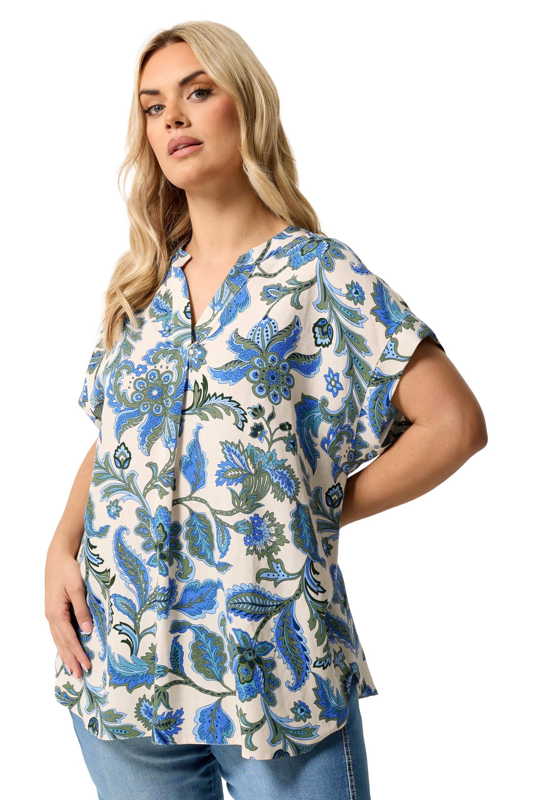 Yours Women's Blue Paisley Print Pleated Blouse In | Size: 16