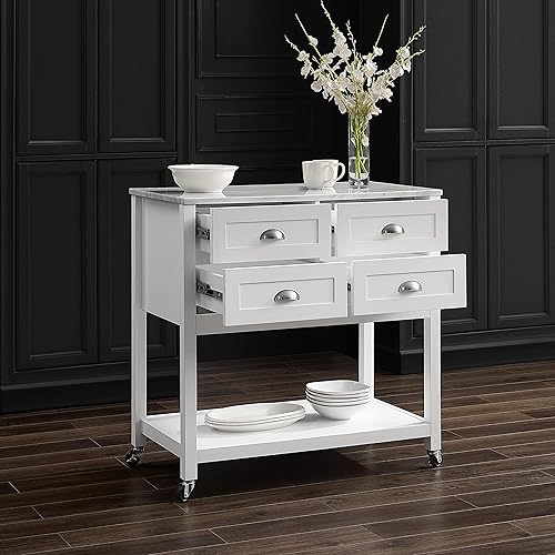 Miniatura 8 de Crosley Furniture Connell - Carrito de isla de cocina rodante, soporte para microondas, barra de café con cajones de almacenamiento, color blanco