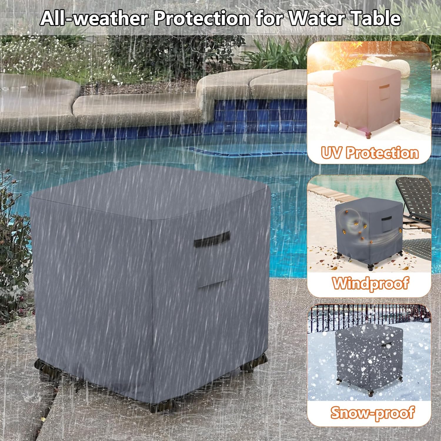 Waterproof Outdoor Ottoman Cover Square,600D Heavy Duty Patio Small Side Table Cover,Patio Furniture Covers for End Table 22" W x 22" D x 18" H,Grey