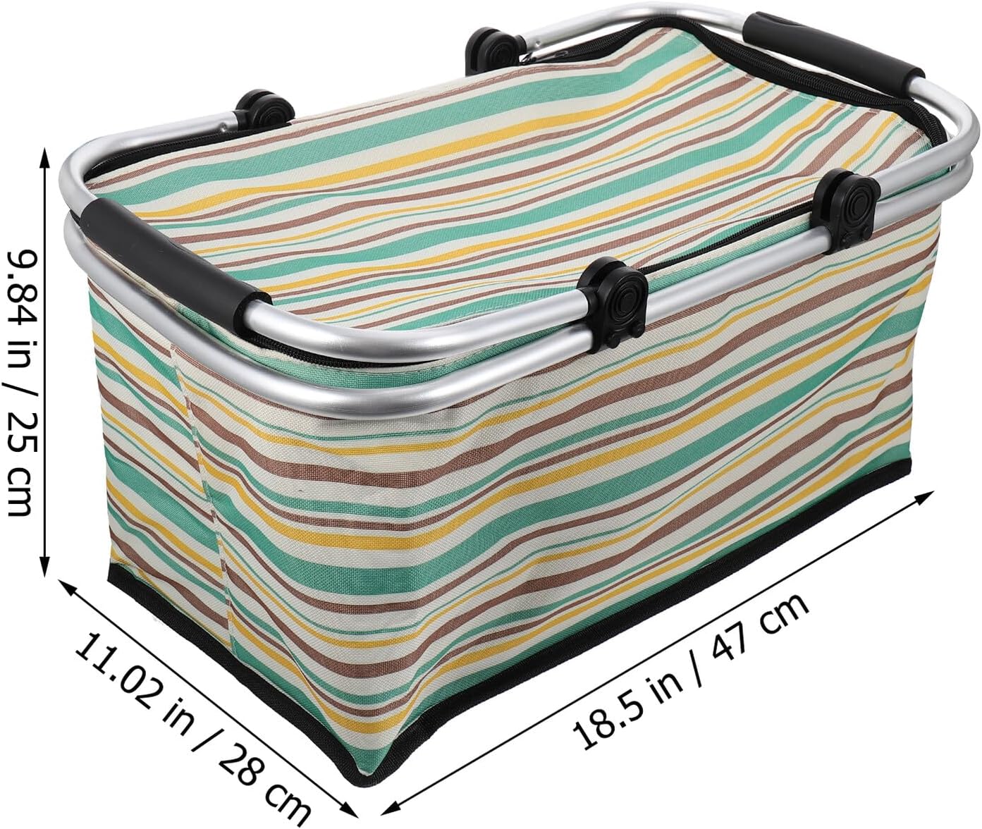 Ciieeo Insulated Picnic Basket with Handle Food Basket for Outdoor Use with Yellow Stripe Portable Cooler Bag for Family Picnic and Market