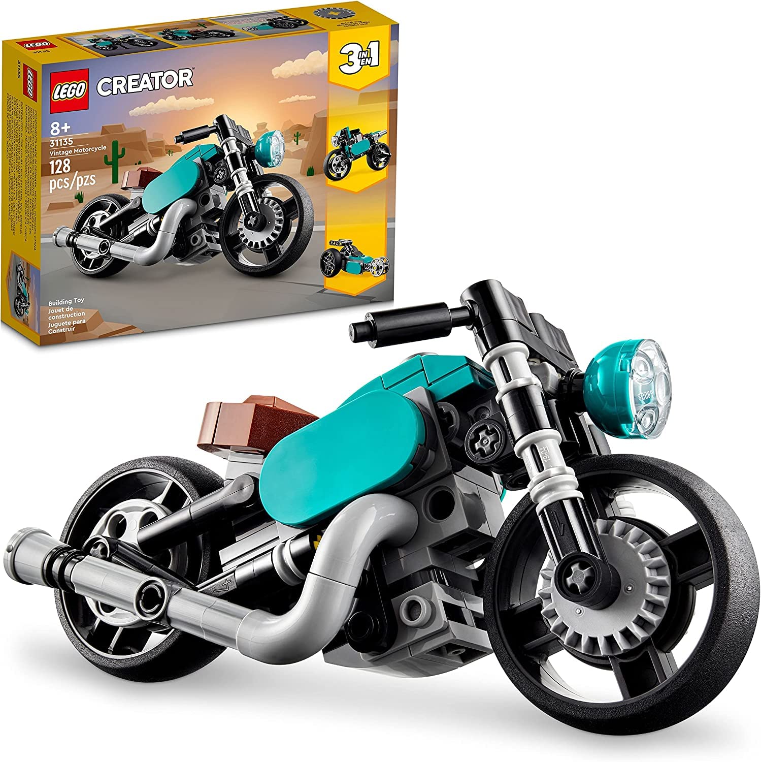 JAIMAN TOYS LEGO Creator 3 in 1 Vintage Motorcycle Set 31135,Classic Motorcycle Toy to Street Bike to Dragster Car,Vehicle Building Toys for Kids,Boys&Girls,Multicolor, 128 Pcs (B0C46QPW88) Amazon Price History, Amazon Price Tracker