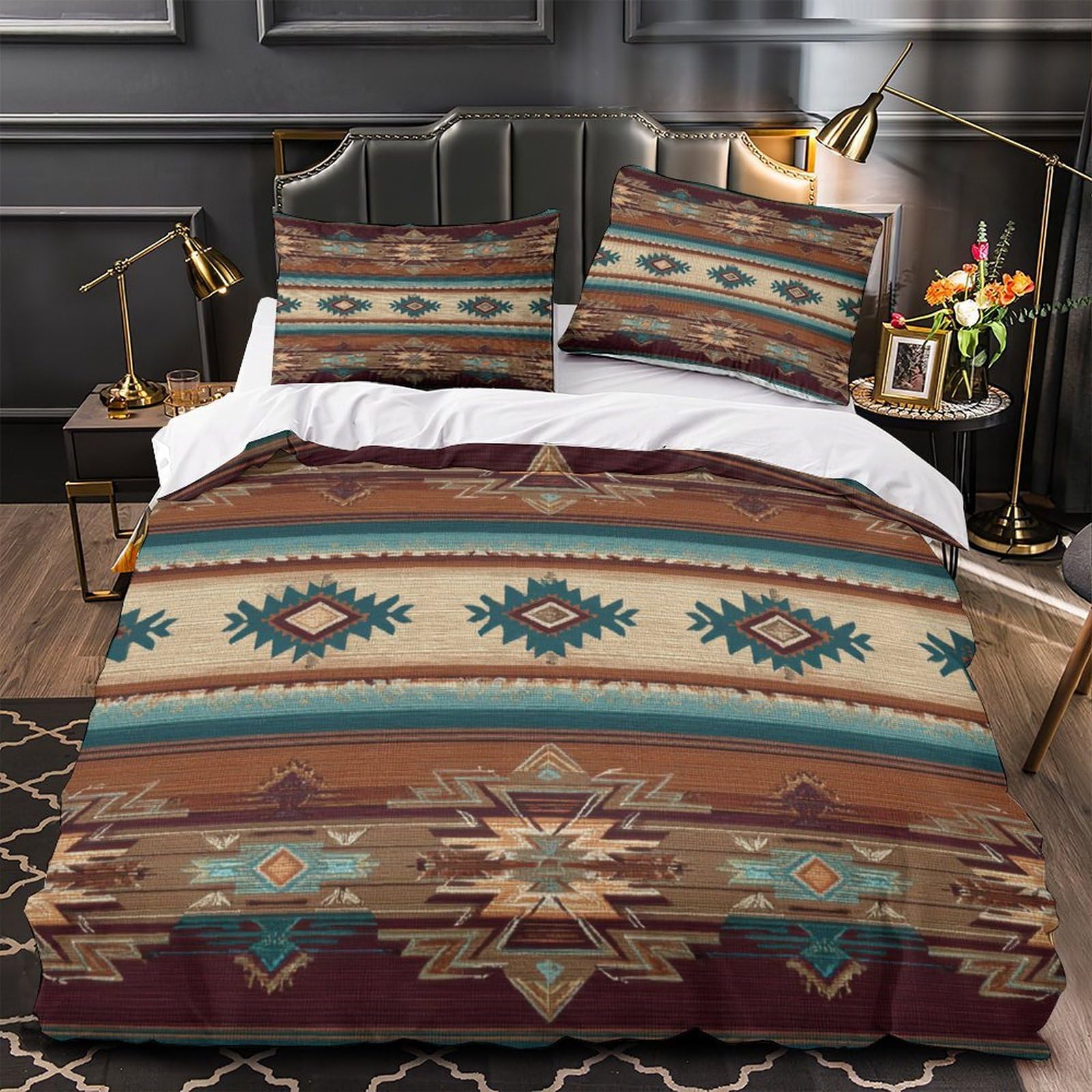 Housse de couette légère fermeture éclair pour lit simple motif amérindien