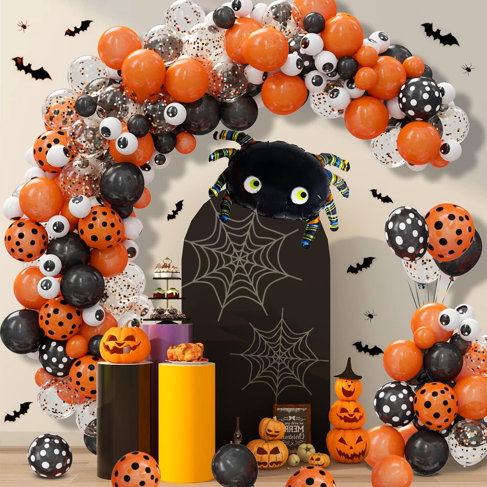 119Pcs Halloween Balloons Garland Kit, Black Orange Confetti Balloons with Big Spider Balloon Eyeball Balloon for Halloween Party Decorations Kids Birthday Baby Shower Decorations
