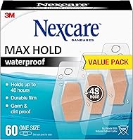 Nexcare Max Hold Waterproof Bandages: 48-Hour Flexible Hold for Fingers, Knees, Heels - 60 Clear Pack