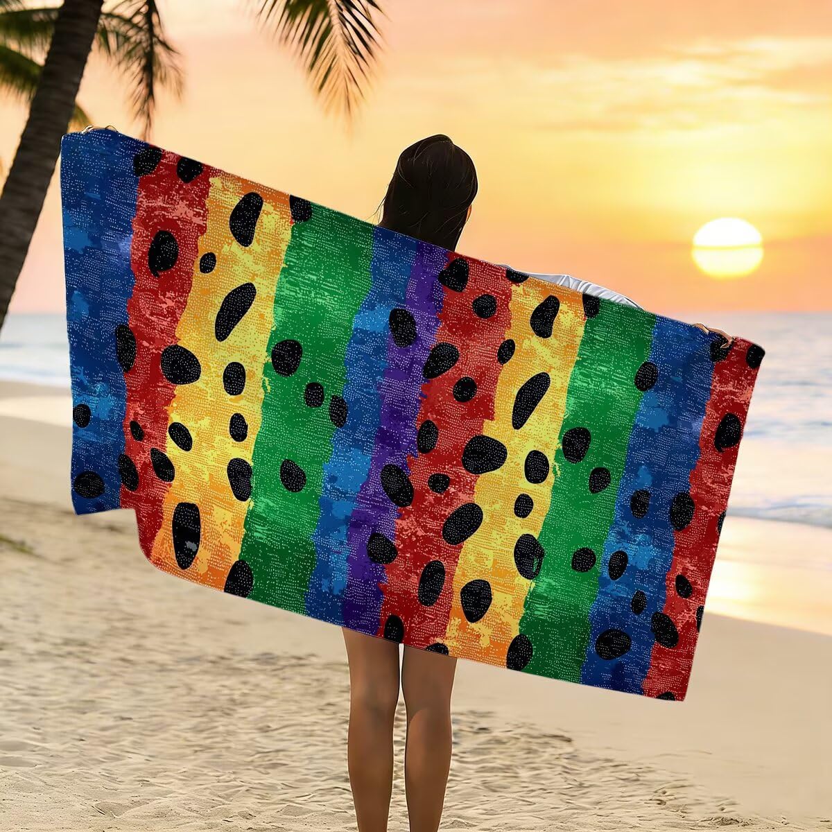 Serviette de Plage Serviette Microfibre, Drap de Bain 90x200cm 2PC, Séchage Rapide Grande Serviettes de Bain, Légères Anti Sable Drap de Plage Microfibre pour Natation, Cadeau (Imprimé léopard) -3907