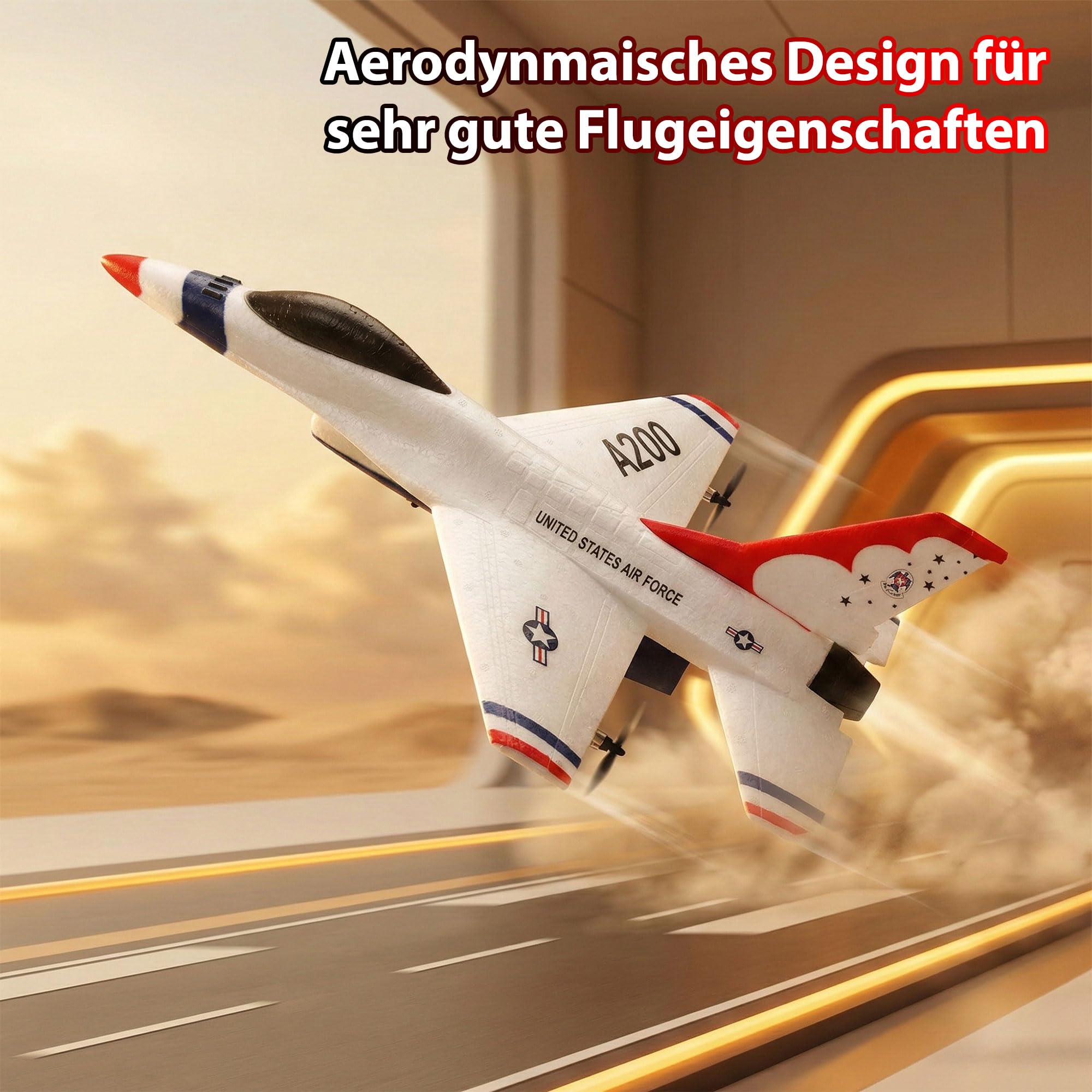 RC ferngesteuertes WL-Toys Flugzeug A200 F-16B Elektro-Jet 1:16, 40cm Flieger m. Fernsteuerung, Akku u. Gyro, Hochwertiger Kampfjet F-16 Modell-Flugzeug, Outdoor, Kinder, Erwachsene, Anfänger, Sammler