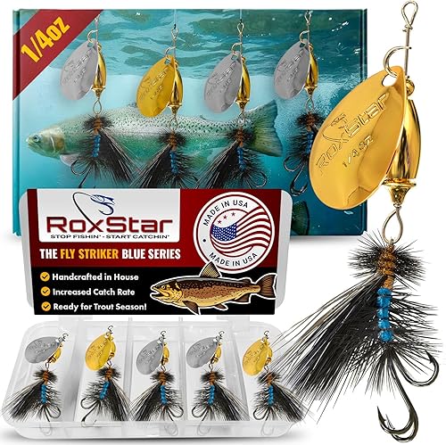 RoxStar Fly Strikers Blue Series - Hecho a mano en los Estados Unidos - Probado a nivel nacional más versátil Spinner de pesca para lubina, trucha,