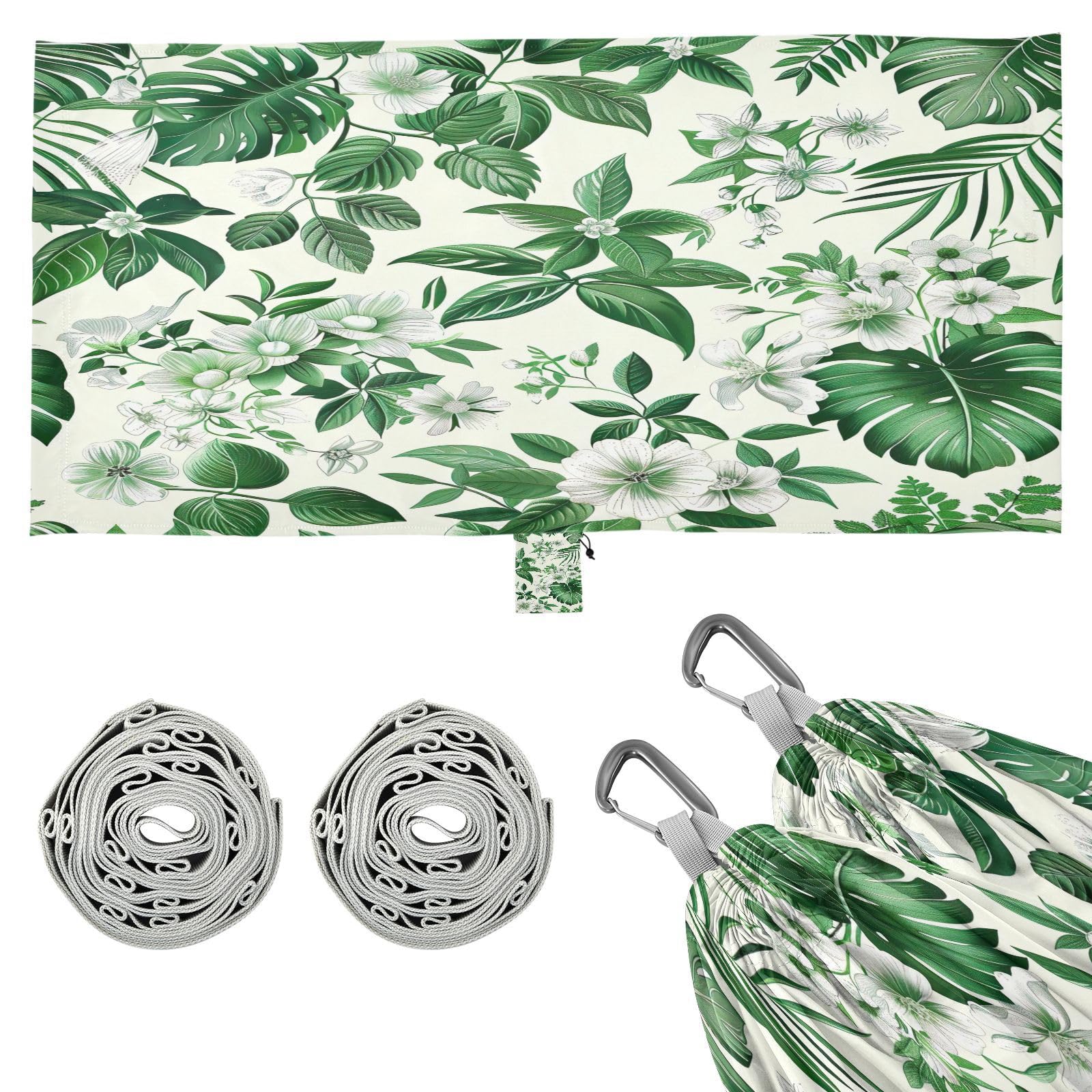 Kigai Palm Flower Camping Hammock Durable & Portable Travel Hammock Holds 330lbs with Tree Strapsm, Pocket, Camping Accessories