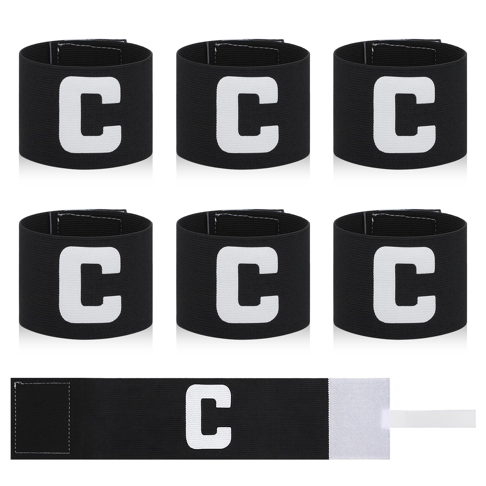 Molain 6 Pack Adjustable Captain Arm Bands, 7x33 CM/2.75x13 in Black Soccer Captain Armband Adjustable Leader Armband Soccer Football Rugby Basketball Leader Armbands for Adult Youth Teams(Black)-image-45