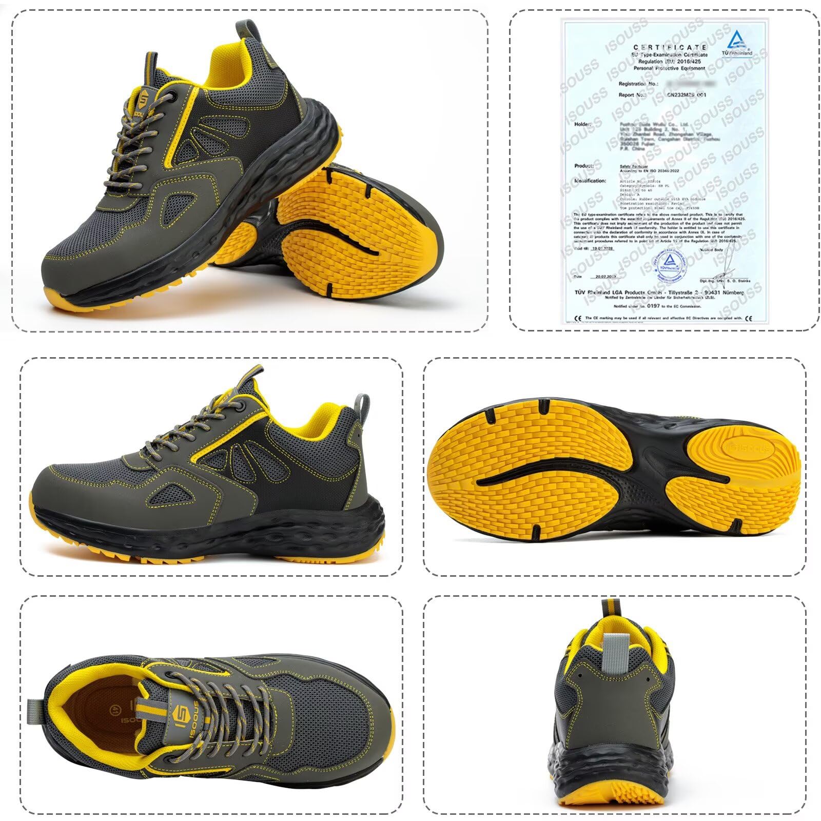 Buty Ochronne Męskie Obuwie Robocze Damskie Plastikowym Noskiem Obuwie Ochronne Lekkie Antypoślizgowe Oddychające Sportowe Czarny Czerwony EU 41