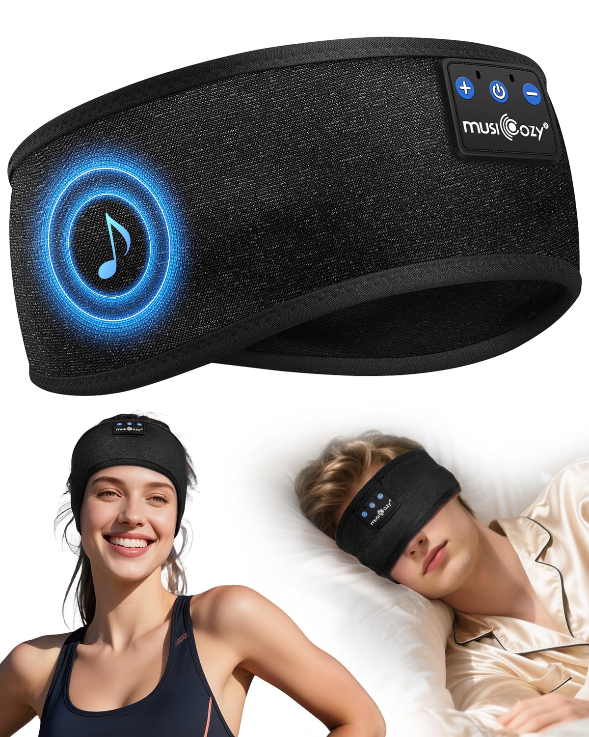 MUSICOZY Schlafkopfhörer Bluetooth, Schlaf Kopfhörer Stirnband Schlaf-Ohrhörer Headband Kabellos Sportskopfhörer 16+STD Bequemes Musik Stirnband zum Schlafen für Sport Training Joggen Yoga Reisen