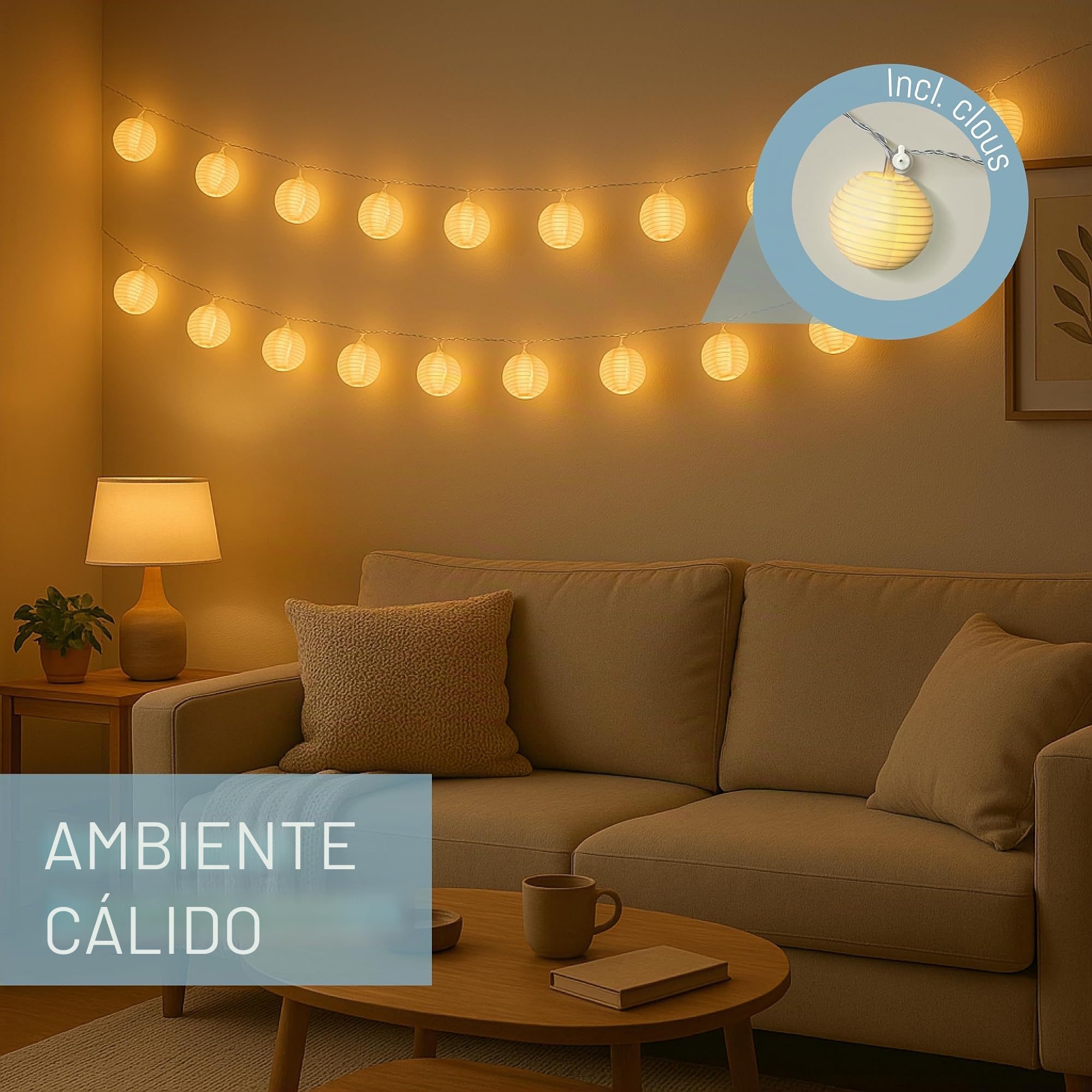 CozyHome Guirnalda luces exterior linternas - 20 linternas LED blanco cálido & 7m I Con enchufe I Luces decorativas habitacion Fairy lights decoracion Luz led hadas Luces led pequeñas Luzes navideñas