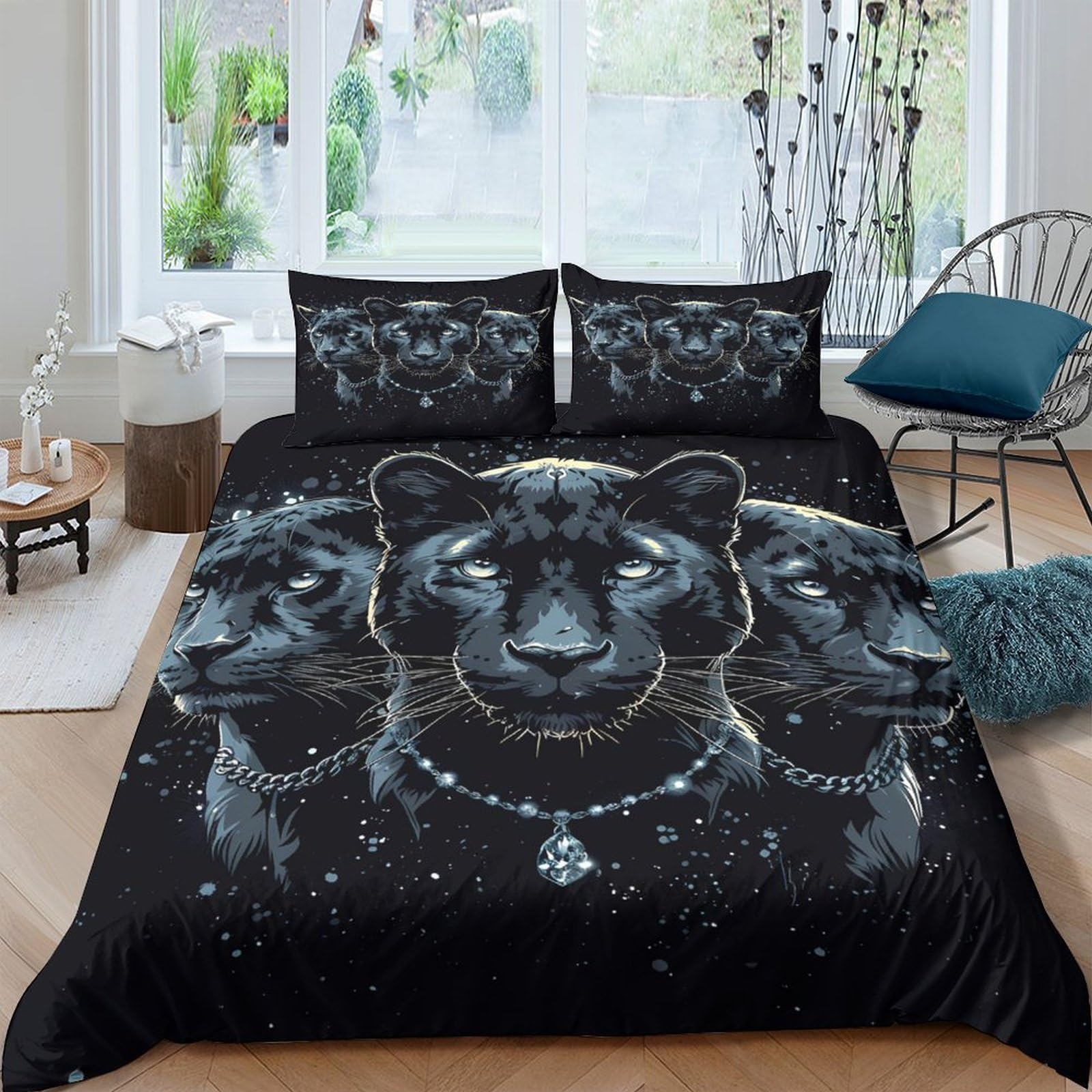 Ctjqhvkz Style-1 3D Printed Black Panther Fitted Sheet Microfiber Soft Anti-Slip Galaxy Animal Bed Sheet Bedroom Decor Single（135X200cm）